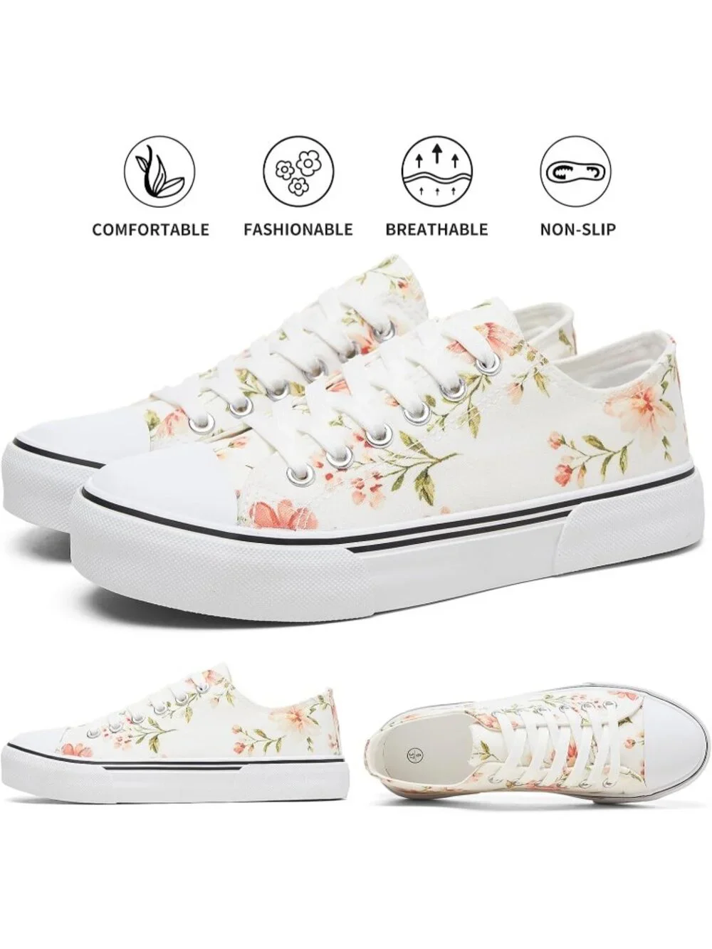 Women Dusty PinkFloral Lightweight Low Top Canvas Slip On Casual Fashion Sneaker
